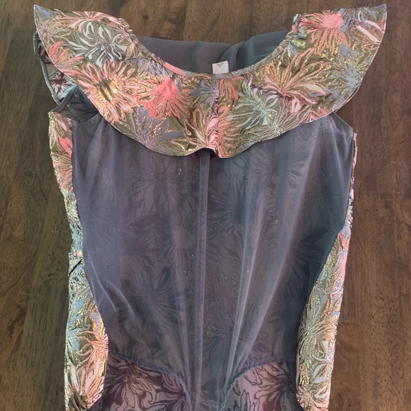 Metalic pink and blue bodysuit with ruffled shoulder detail - Picture 2 of 5